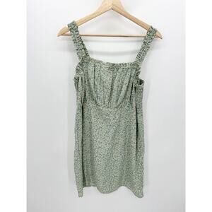 Very J Mint Green Micro Floral Smocked Lined Mini Summer Dress Women's Large NWT